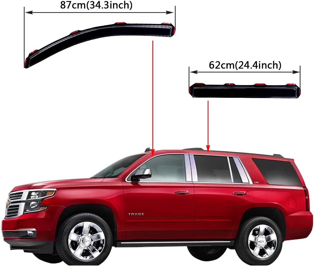 Lightronic WV194531 in-Channel Side Window Visor Deflector Rain Guard, Dark Smoke Shatterproof, 4 PCS Set for 2015-2020 Chevrolet Tahoe, Cadillac Escalade & GMC Yukon