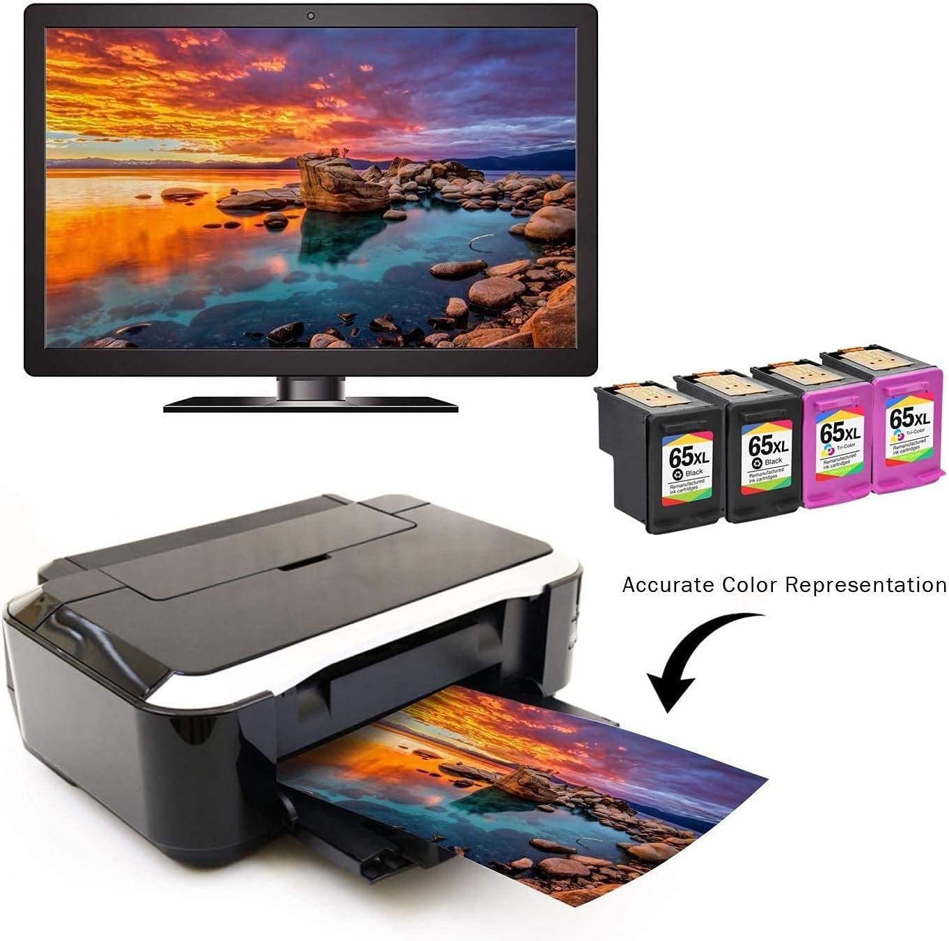 Limeink 4 Remanufactured Ink Cartridge Replacement for 65XL 65 XL High Yield for HP DeskJet 2600 2622 2652 2655 3700 3720 3722 3752 3755 Envy 5000 5052 5055 Printer AMP 100 Black and Color Combo Pack Pack of 2