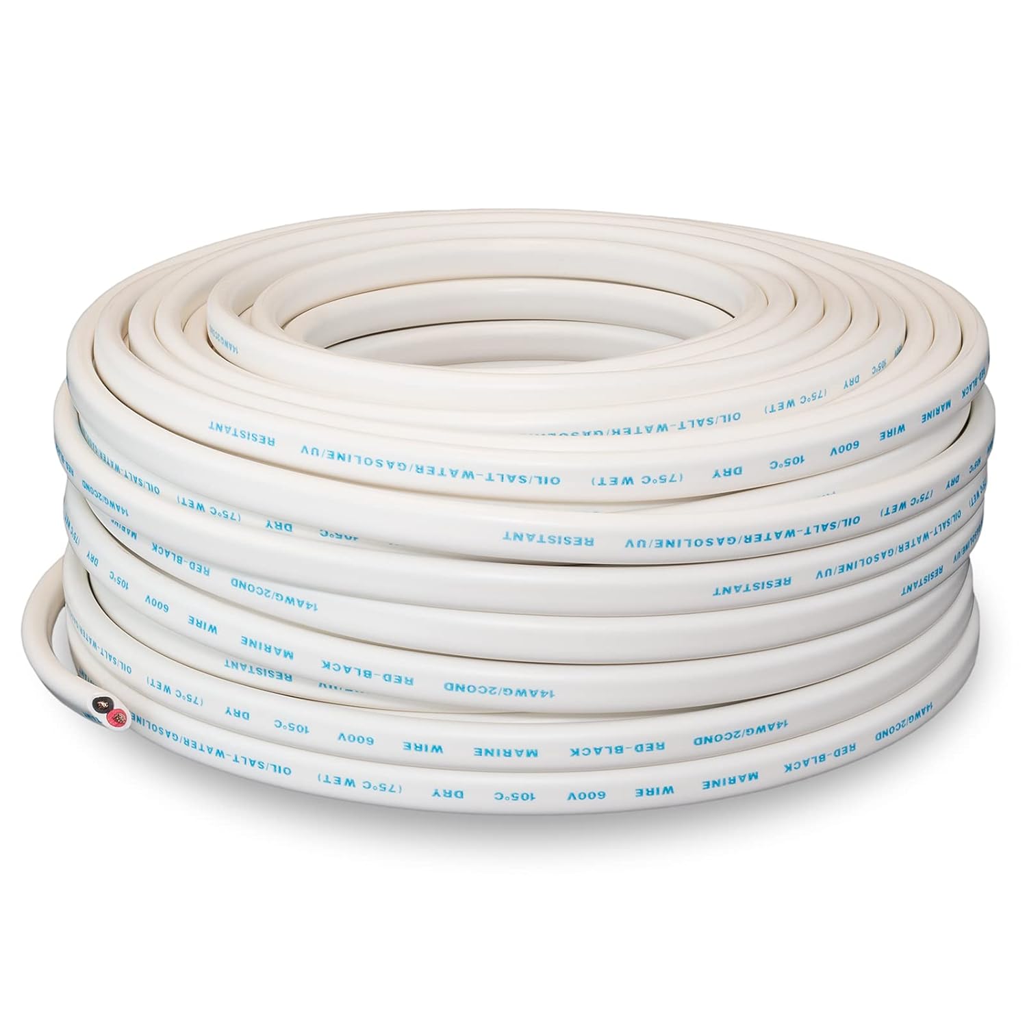 GS Power Marine Wire – 100ft, 12 AWG, Red and Black Sheathed, Tinned Copper Duplex Boat Wire