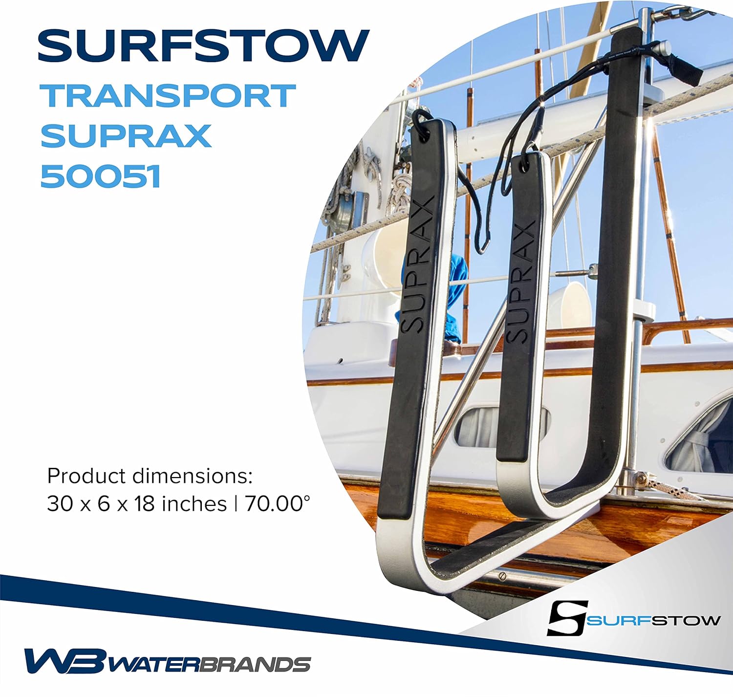 SurfStow Transport SUPRax 50051 Boat Mount / Rail Mount, Dual Board Add-On | Stand-Up Paddle Board Rack | SUP Board Storage | Metallic | 30 x 6 x 18 inches