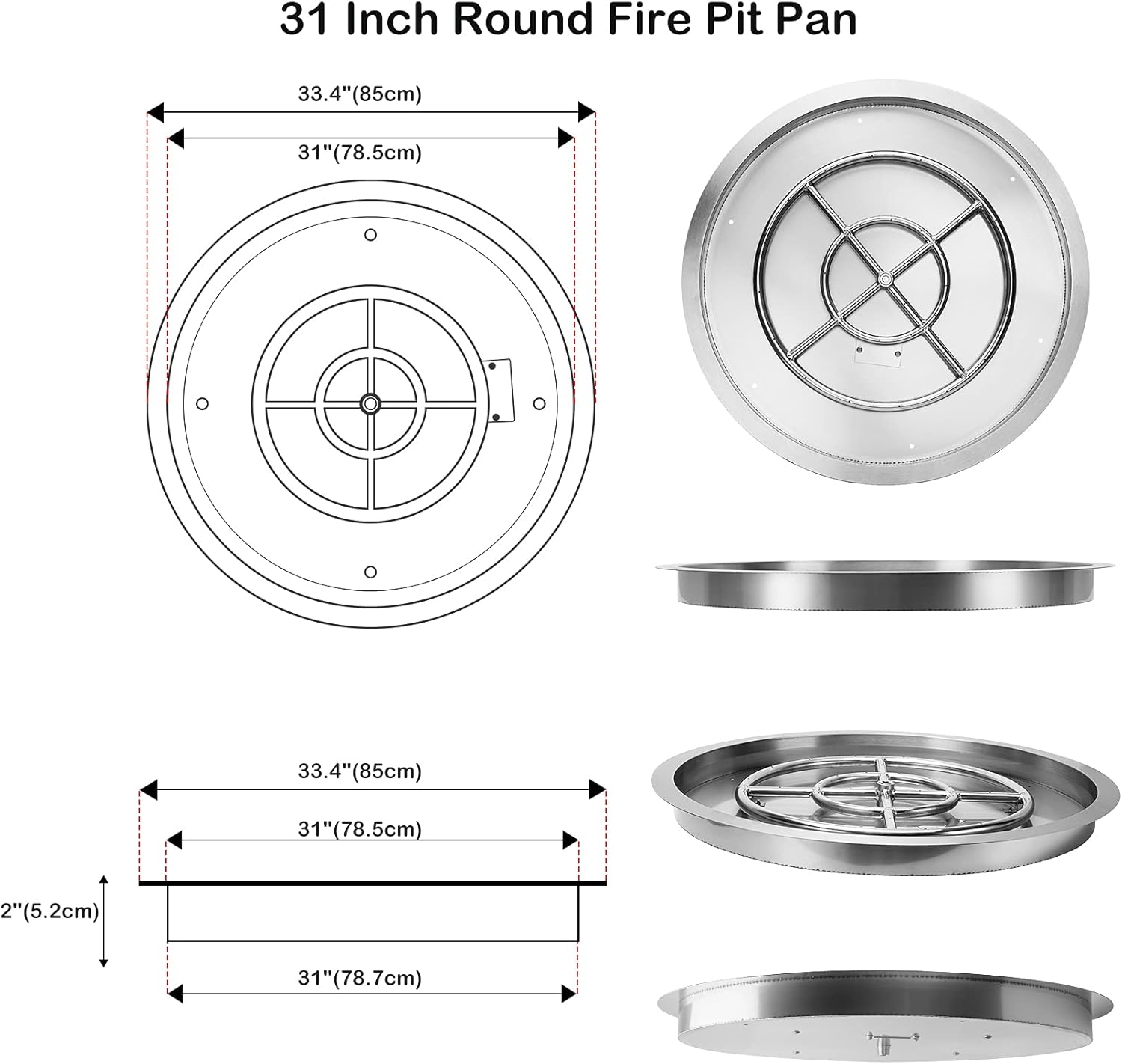 Stanbroil 31 inch Round Drop-in Fire Pit Pan with Spark Ignition Kit Natural Gas Version Pack of 2