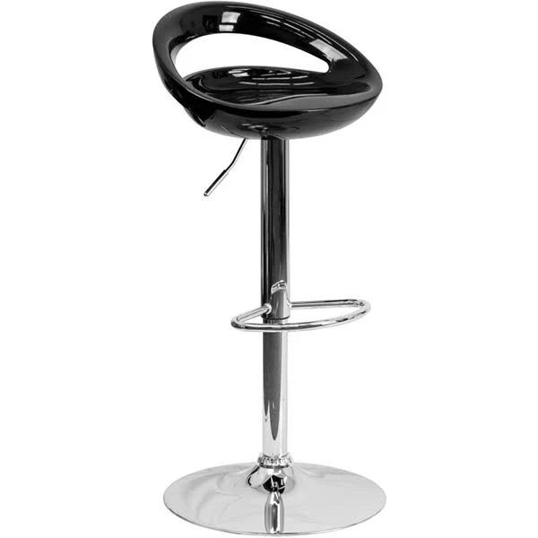 Flash Furniture Contemporary Black Plastic Adjustable Height Barstool with Chrome Base