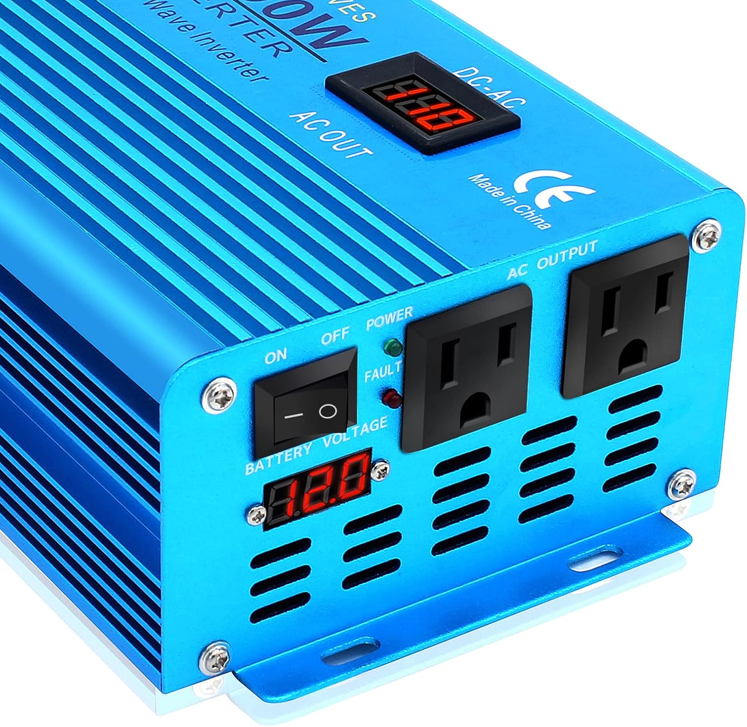 IpowerBingo 1200W Pure Sine Wave Power Inverter 12V DC to 110 V AC with 2 AC Outlets 2 Battery Cables with LCD Display Car Boat Inverter