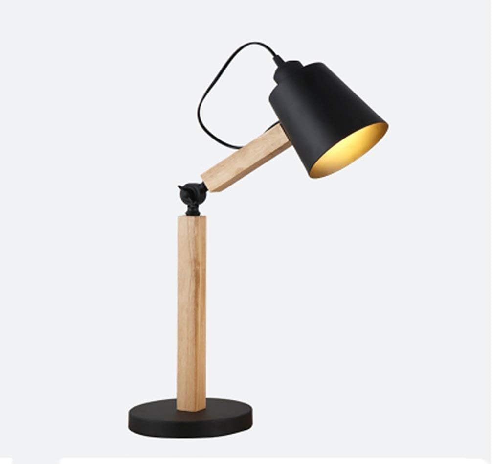 AERVEAL Bedside and Table Lamps Creative Personality Wood Study Desktop Eye Lamp/Simple Fashion Bedroom Bedside Table Lamp Led Lamp,Black