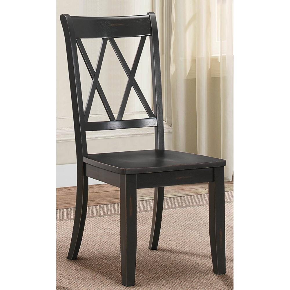 Pine Veneer Side Chair with Double X-Cross BACK, Black, Set of 2