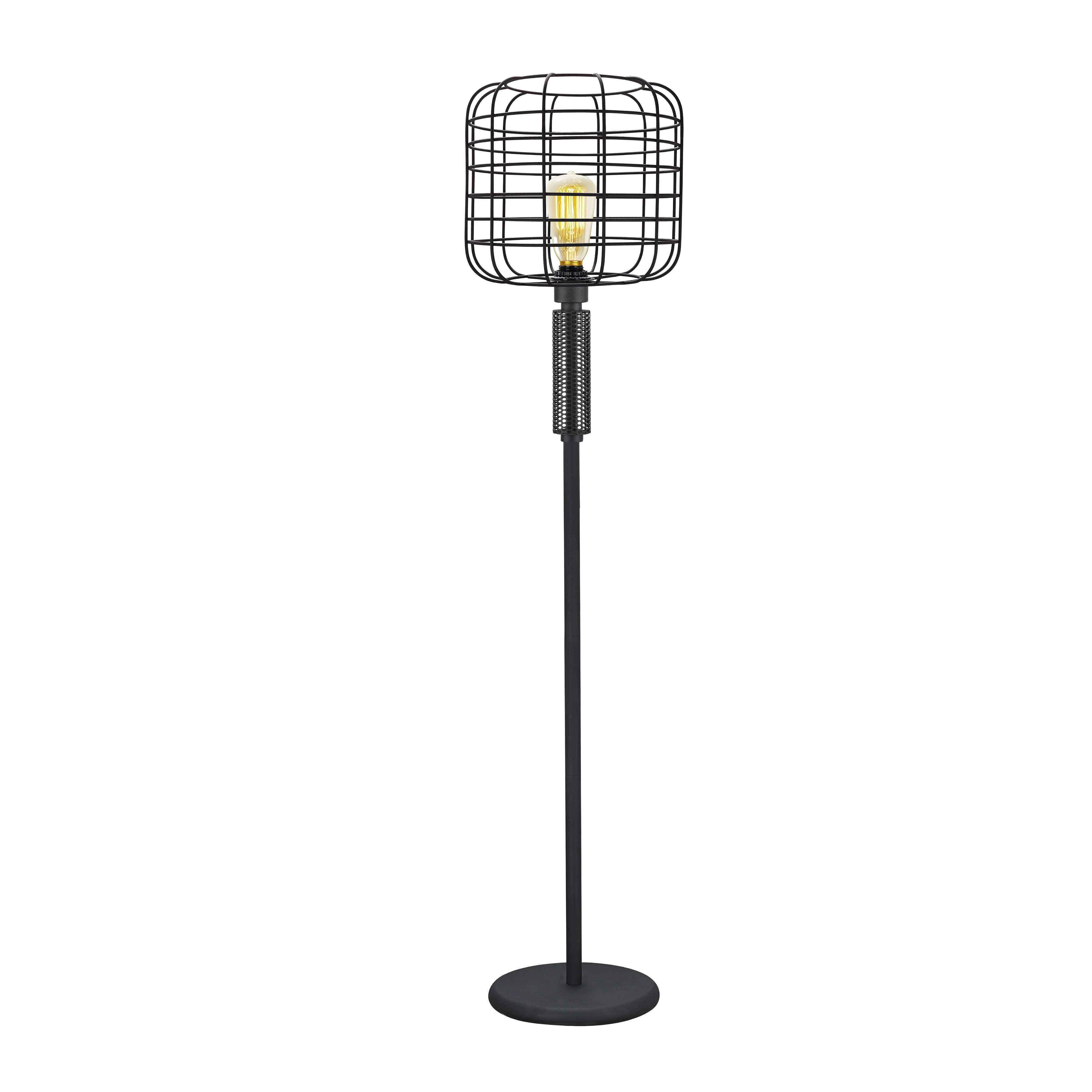 Benzara BM207455 Modern Caged Shape Floor Lamp with Circular Base and Mesh Pattern Black