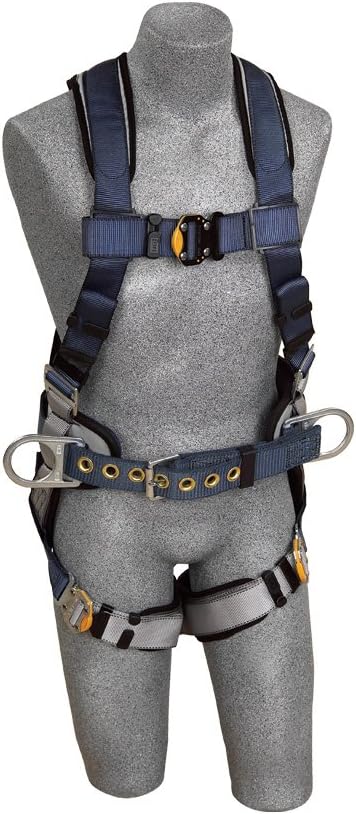 3M DBI-SALA ExoFit 1108507 Construction Harness, Back D-Ring, Sewn-In Back Pad & Belt w/Side D-Rings, Quick-Connect Buckles, Extra Large, Blue/Gray
