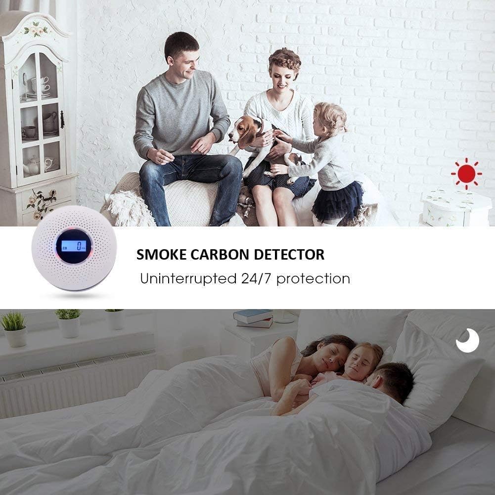 Smoke and Carbon Monoxide Detector Alarm (3 Pack) with LCD Display Battery Operated Combo Unit