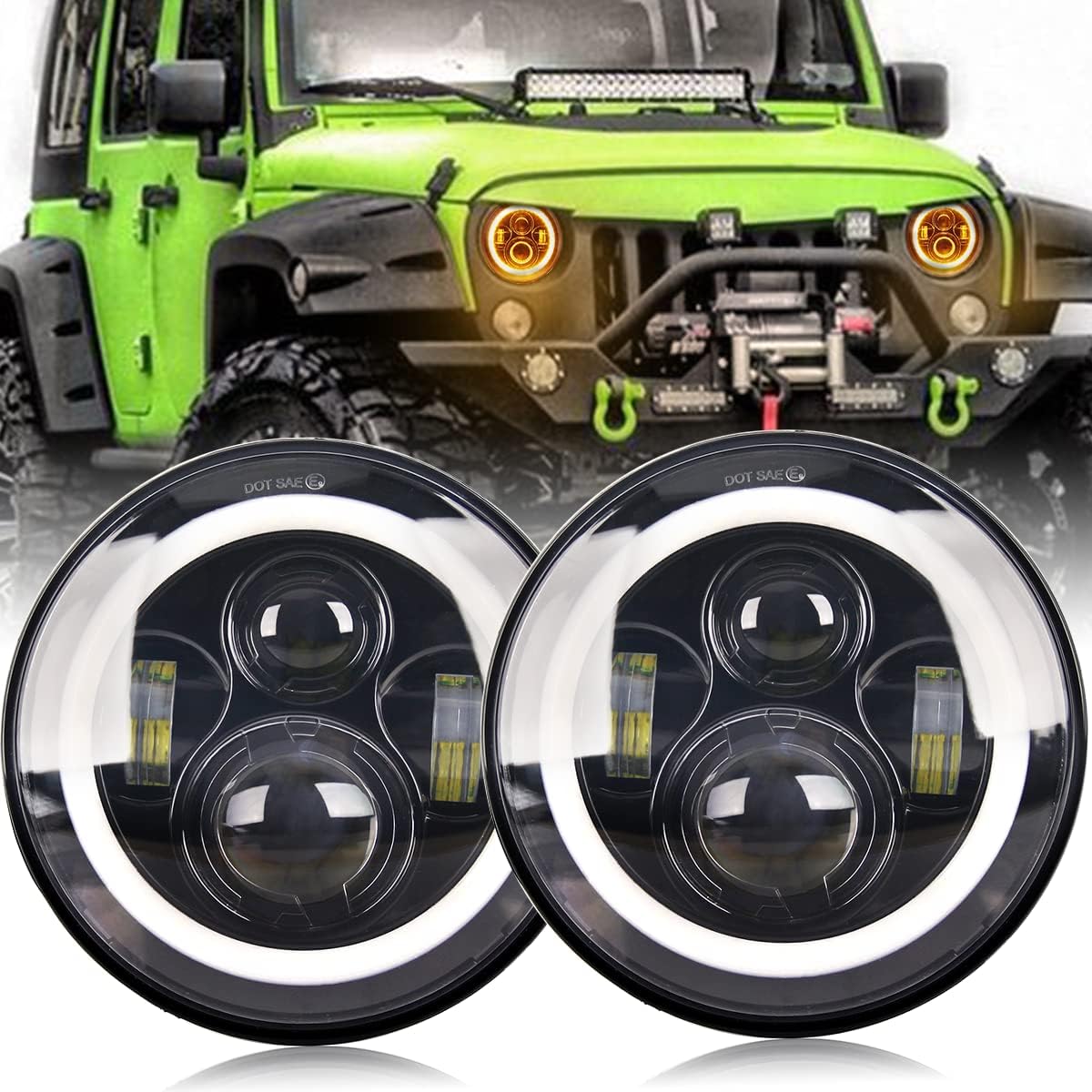 7 inch led headlight, Round H6024 led Headlight Blue Halo headlight Running Amber Turn Signal Seal Beam 7