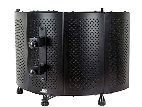 Monoprice Microphone Isolation Shield - Black - Foldable with 3/8in Mic Threaded Mount, High Density Absorbing Foam Front and Ve