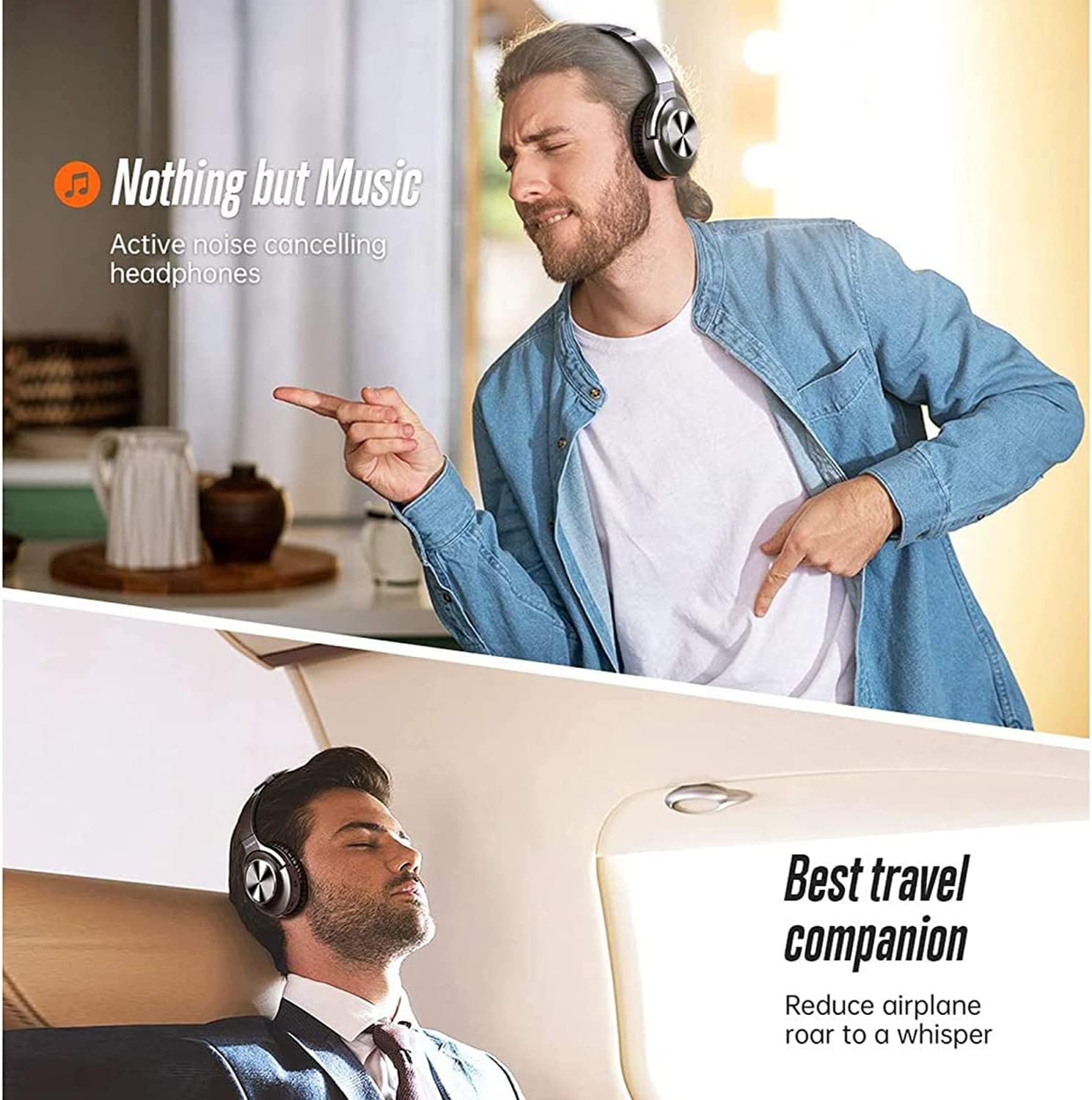 Active Noise Cancelling Wireless Headphones, Bluetooth Headset Over-Ear with QCOM 3.0 chip & CVC 8.0 Mic, 30H Playtime, for Airplane/Travel/Home