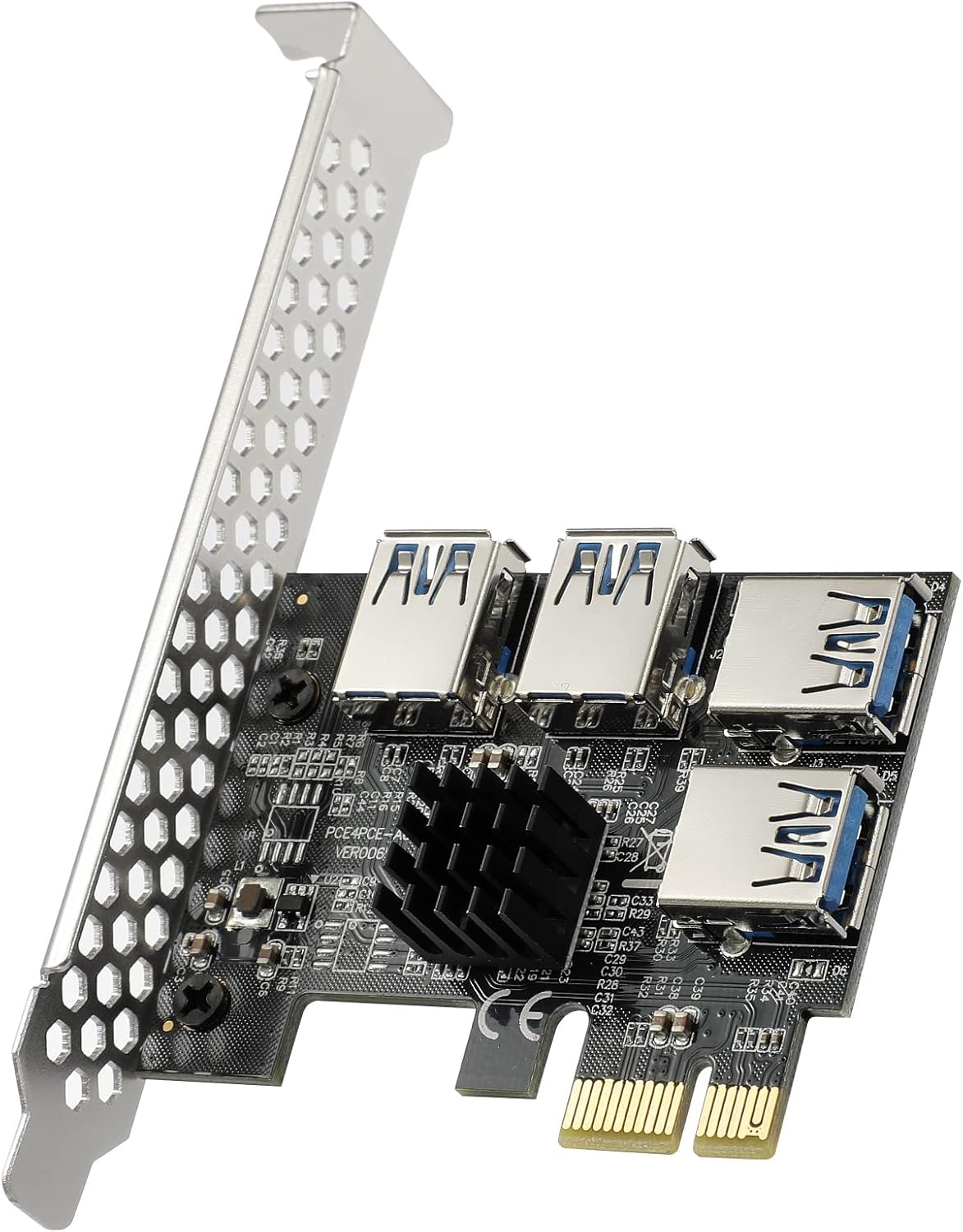 PCI-E 1X to 16X Riser Card,GPU Riser Adapter Card 6PIN SATA Power Cable,8 Solid Capacitors,PCIe Graphics Card Extension Cable,V009S-PLUS Black 6-Pieces Pack of 2