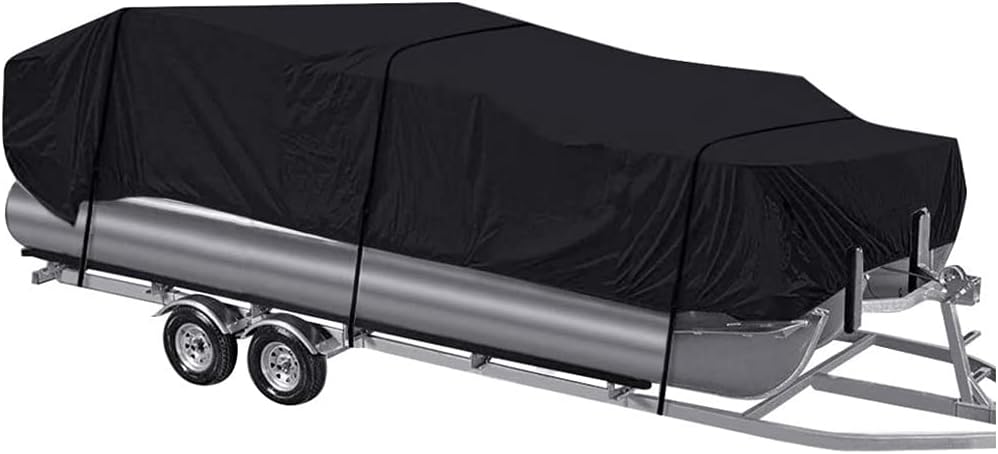 LUJUNTEC Universal Boat Cover Pontoon Heavy Duty 600D Marine Grade Polyester Canvas Trailerable Waterproof Heavy Duty Boat Covers(Blue, Length:17-19 Beam Width: up to 96) Pack of 2