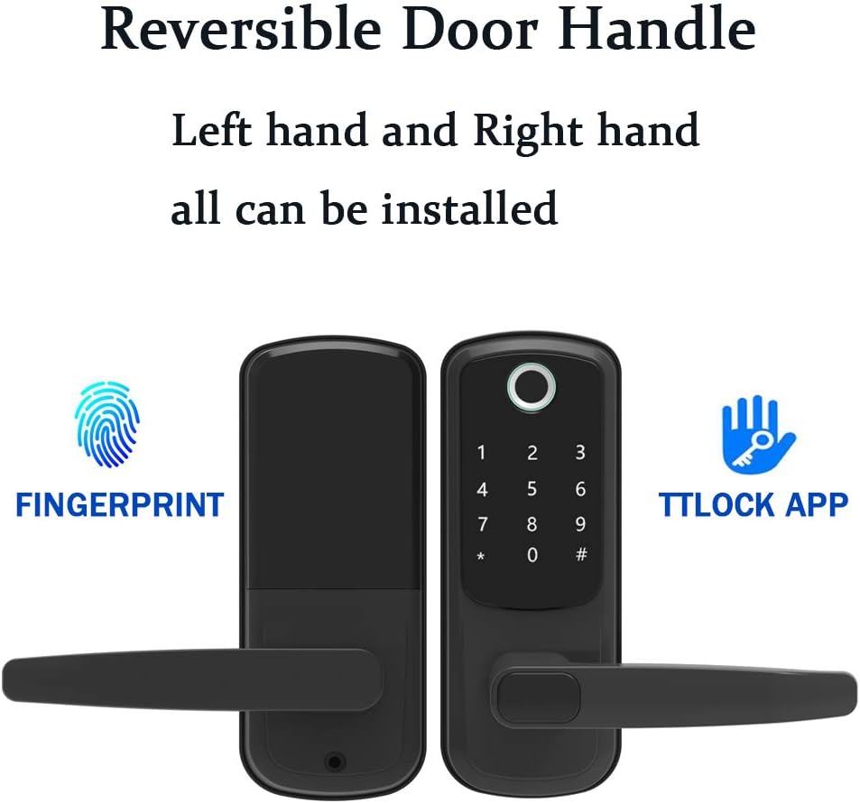 5-in-1 Smart Dore Lock,Arcwares Fingerprint Door Lock with Reversible Handle,Digital Keypad Lock for Home,Office,House Rental,Use APP,IC Card,Anti-peep Door Lock Handle (Black)