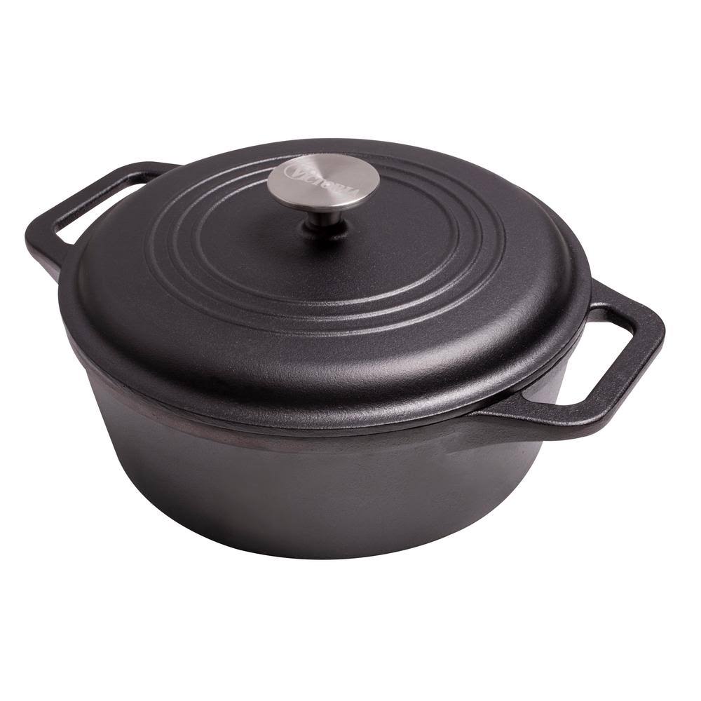 Victoria 4 qt. Cast Iron Dutch Oven with Lid, Seasoned Cast Iron, Black