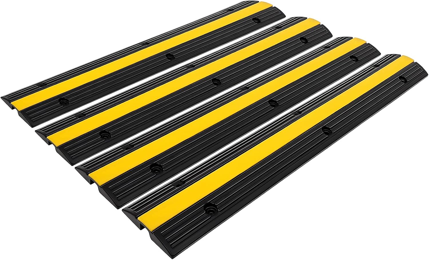 1 Channel Cable Protector Ramp,4 Pack Rubber Hose Protector Ramp Cable Ramp Cord Covers Heavy Duty Traffic Speed Bumps for Driveway Yellow&Black Pack of 2