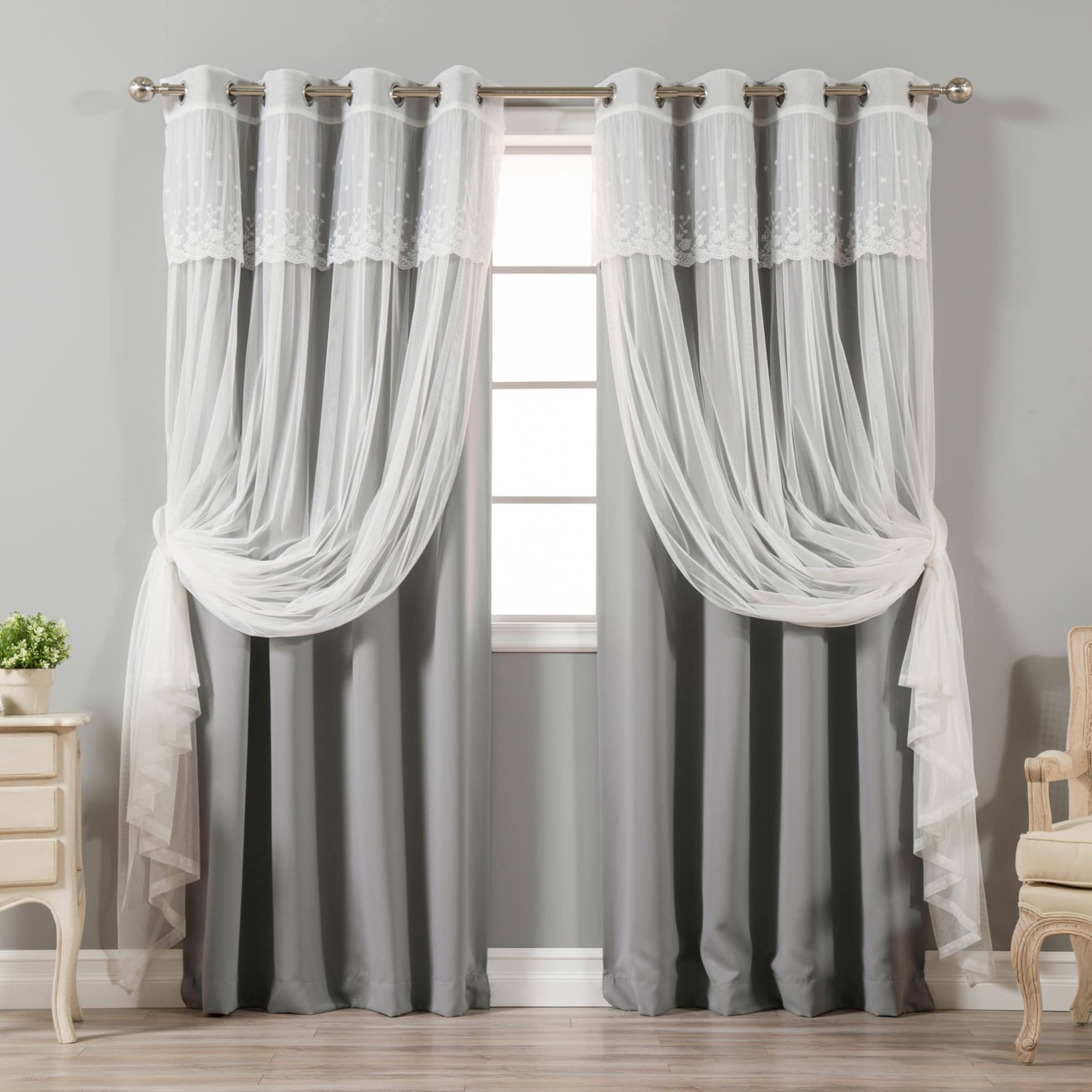 Aurora Home Attached Valance Sheer and Blackout 4-Piece Panel Pair - 52x22W x 84x22L - Burgundy