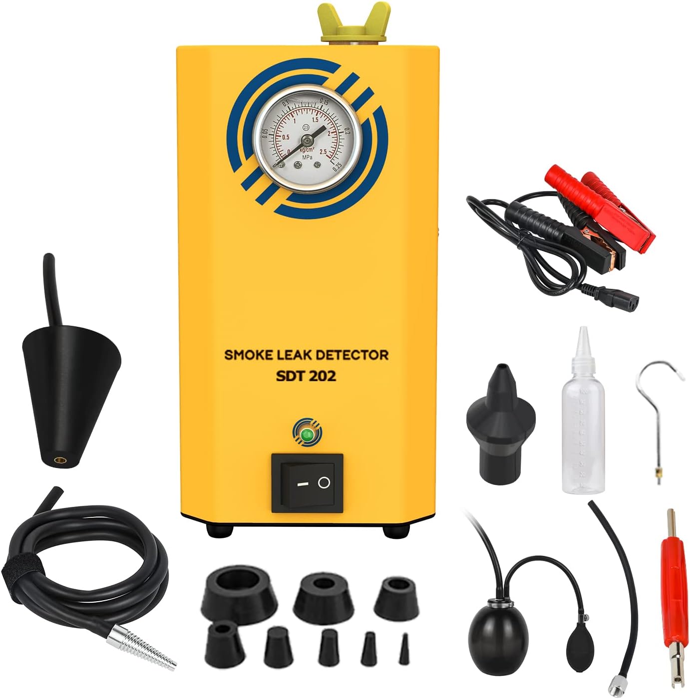 VKALTUL Automotive Smoke Machine Leak Tester 12V Car Fuel Pipe Systems Testing Detector with Pressure Gauge for Vehicles Motorcycles