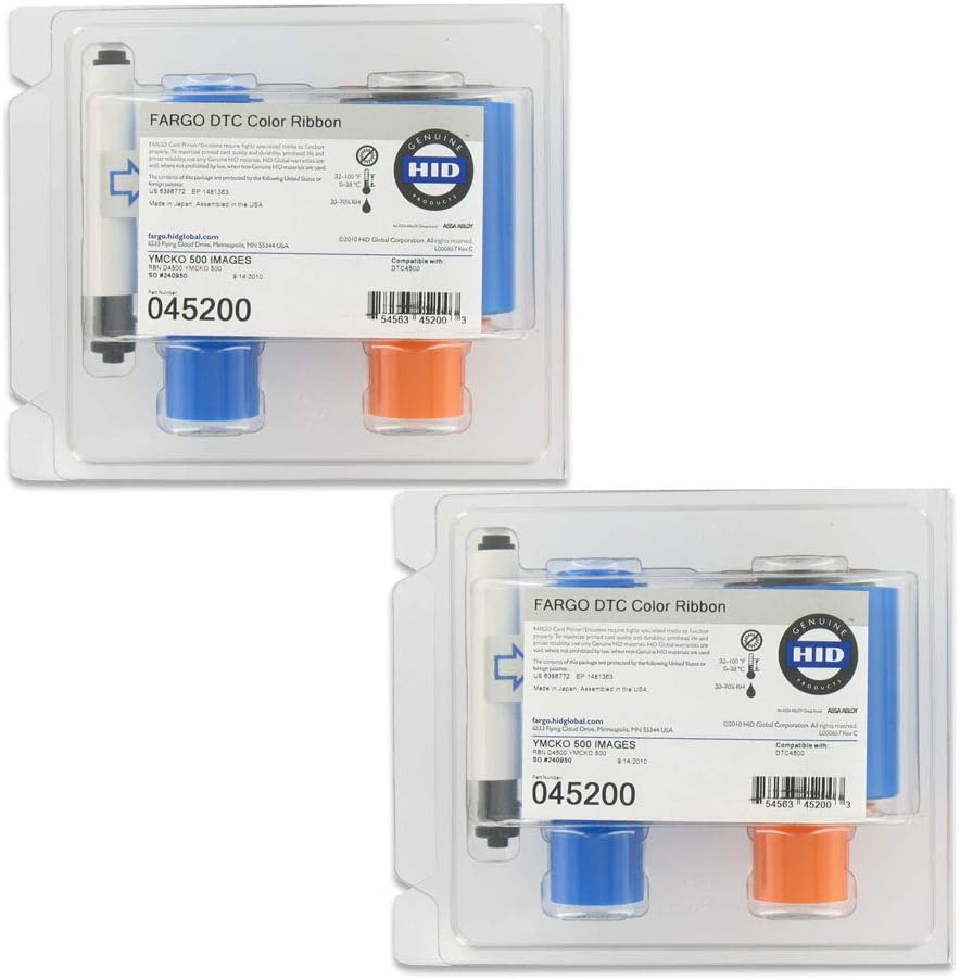 Fargo 45200 YMCKO Color Ribbon for DTC4500 & DTC4500e Printers 500 Prints - 2 Pack