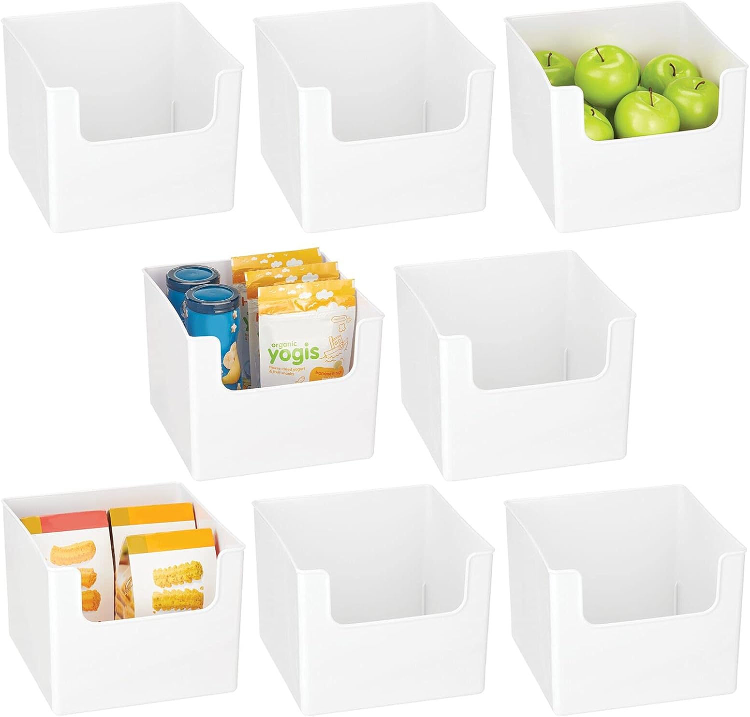 mDesign Modern Stackable Plastic Open Front Dip Storage Organizer Bin Basket for Kitchen Organization - Shelf, Cubby, Cabinet, and Pantry Organizing Decor - Ligne Collection - 8 Pack - Clear Pack of 2