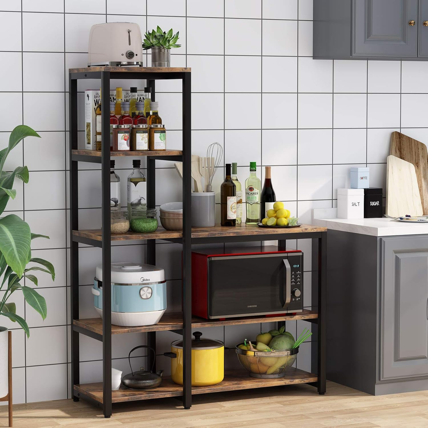 Tribesigns 5-Tier Kitchen Bakers Rack with Utility Storage Shelf, Freestanding Microwave Oven Stand Kitchen Spice Rack Shelf Organizer (Brown)