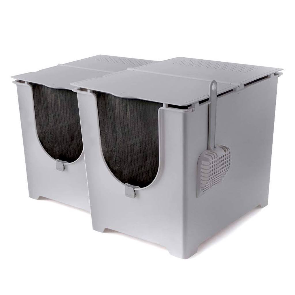 Modkat Flip Litter Box with Scoop and Reusable Liner (2-Pack, Gray)