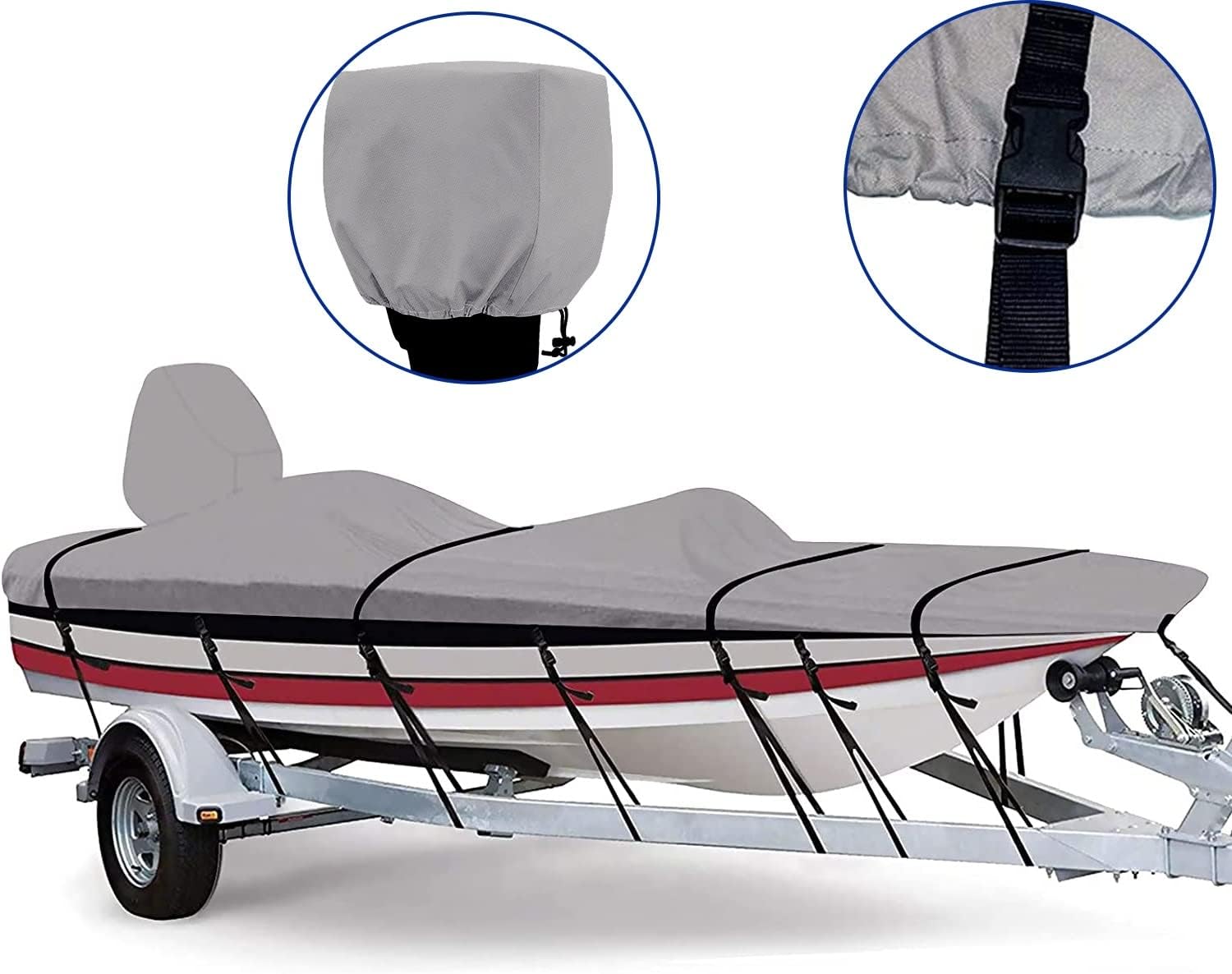 Tuszom 100% Waterproof Bass Boat Cover 800D Marine Grade Polyester Canvas Trailerable Anti-UV Bass Tracker Boat Cover, 16-18.5 ft Long by up to 98 inches Wide