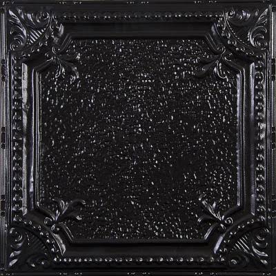 American Tin Ceilings Pattern #28 in Textured Black Satin 2 ft. x 2 ft. Nail Up Tin Ceiling Tile (20 Sq. ft./Case)