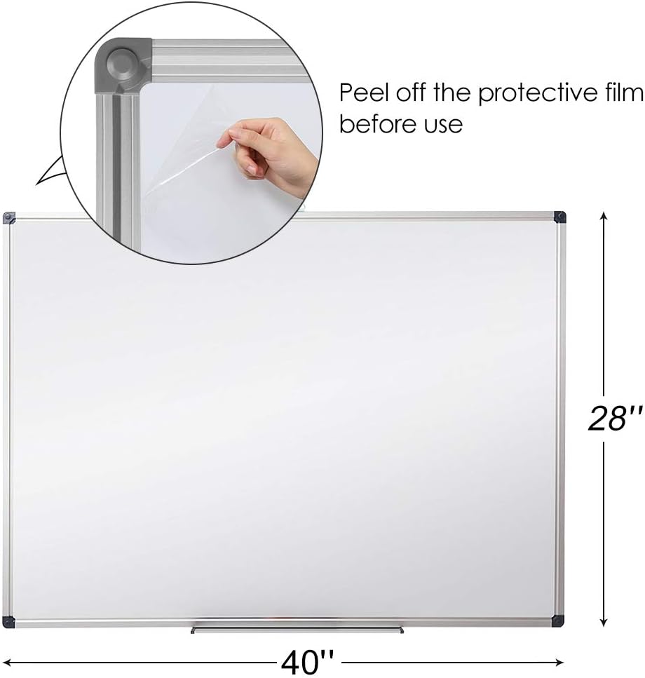 Magnetic Dry Erase Board, Whiteboard, Wall Mounted, 40 x 28 Inch, White Board, Silver Aluminium Framed with Lacquered Steel Surface