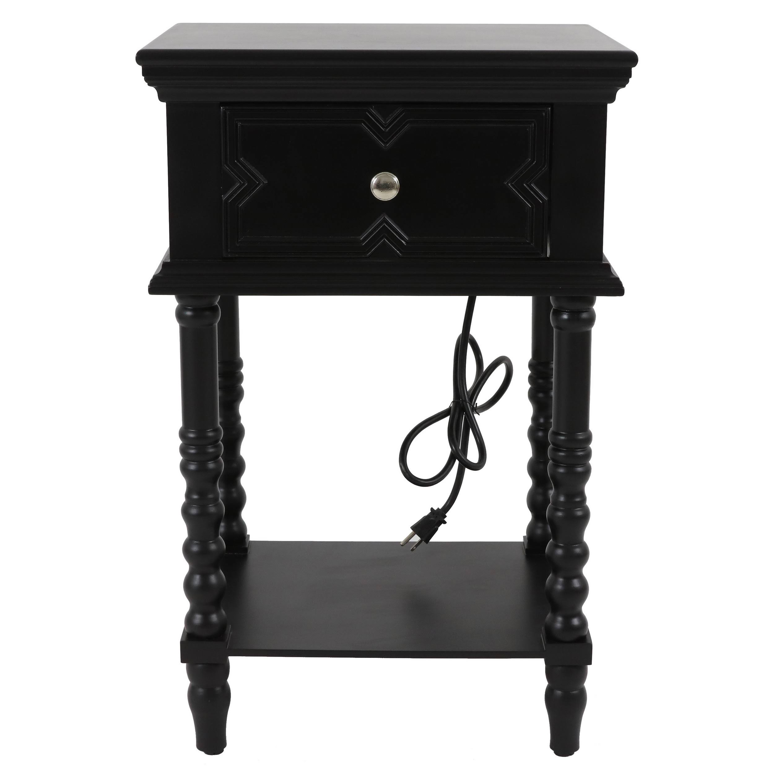 Decor Therapy Mona Satin Black 1-Drawer Nightstand