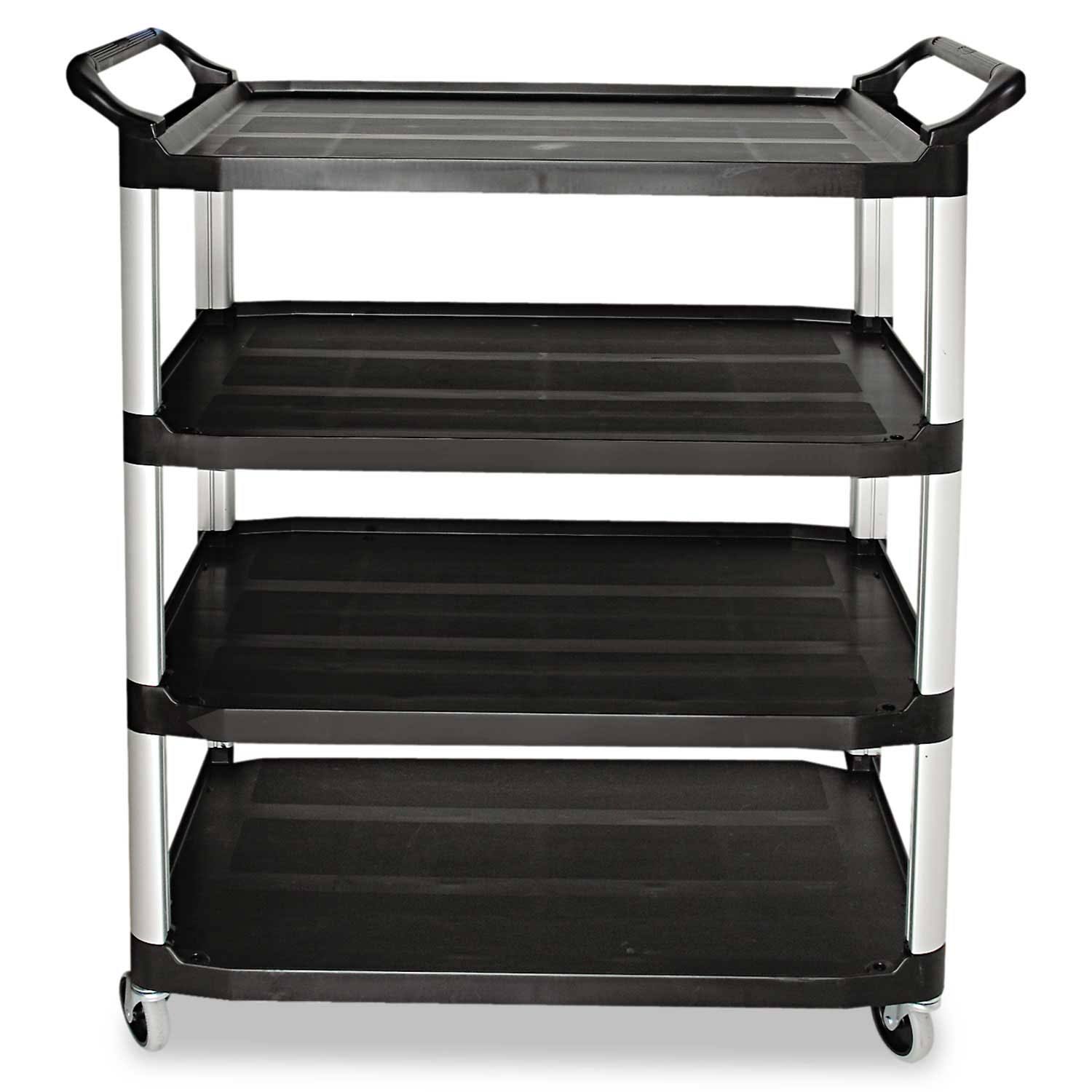 Rubbermaid Commercial Black Plastic Four Shelf Open Sided Utility Cart, 300 Pound Capacity -- 1 Each