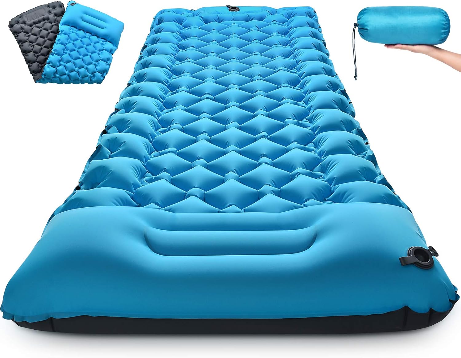 Camping Sleeping Pad Self Inflating - Thick 4 Inch Compact Roll Ultralight Sleep Mattress with Inflatable Pump/Lightweight & Durable Connectable Camp Air Sleeping Mat for Backpacking Outdoor Hiking