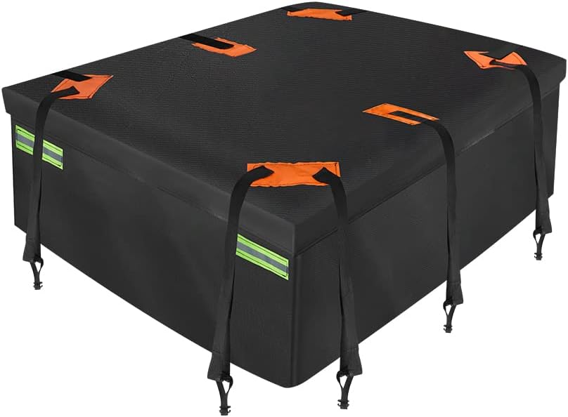Car Rooftop Cargo Carrier Bag,Includes Anti-Slip Mat + 6 Reinforced Straps +10 Door Hooks,Night Reflective Strip,Storage Bag, Suitable for All Vehicle with/Without Rack (15 Cubic)