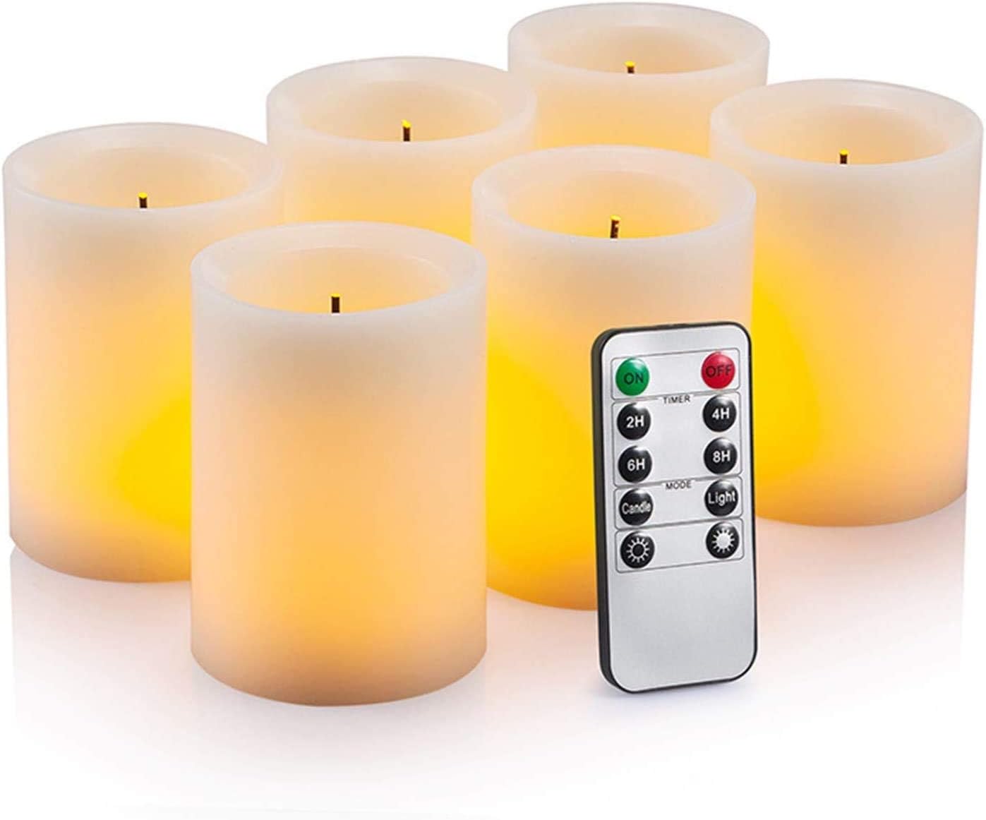 XUERUIGANG 6-Piece Set Flameless Candle Battery-Powered LED Pillar Real Wax Flashing Electric Candle Gift Set with Remote Control White Electronic Candle Light Pack of 2