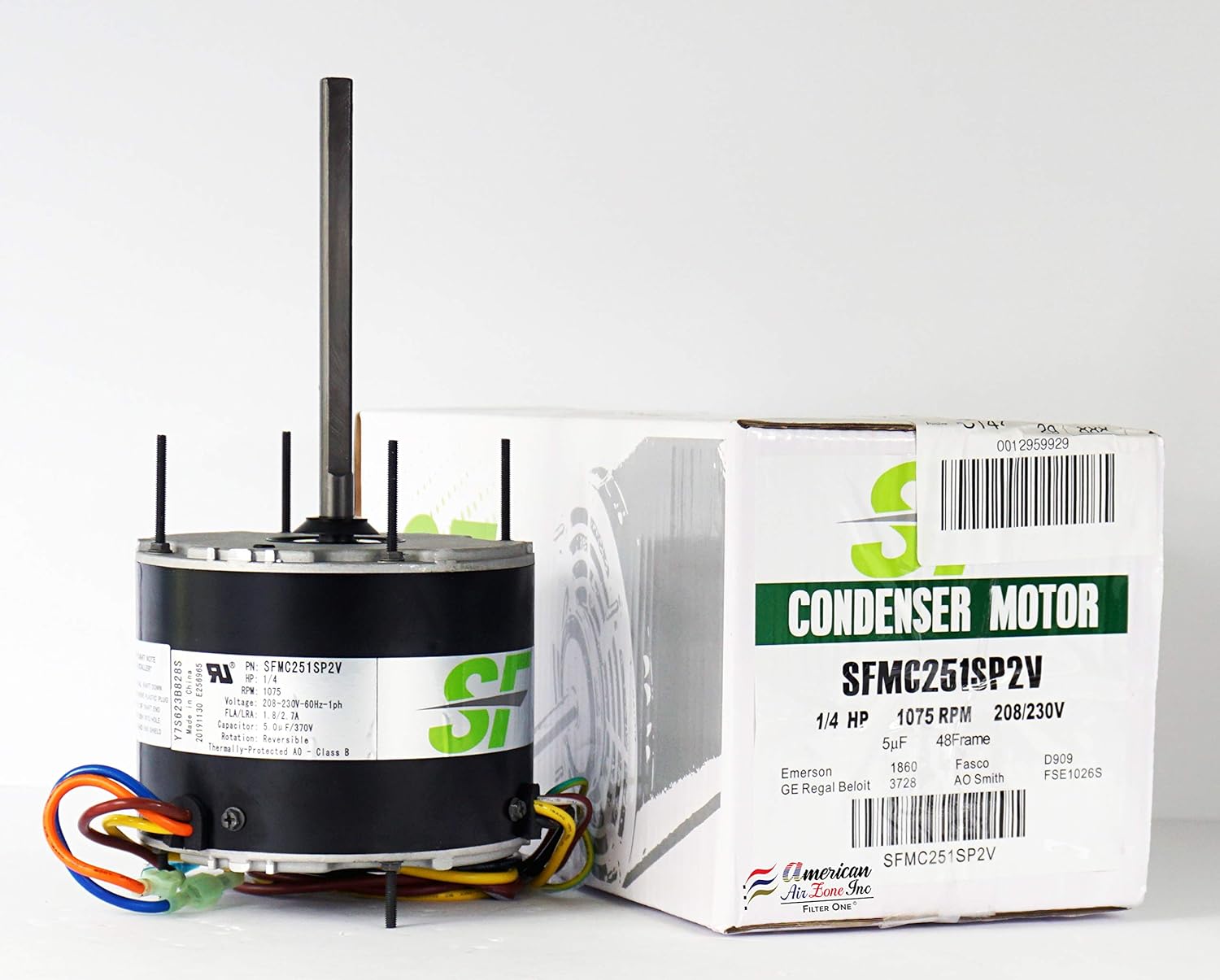 Trane SF AC Condenser Motor - 1/4 HP - 208/230 Volts - 1075 RPM &ndash; 48Y Frame - SFMC251SP2V - Replaces Emerson 1860 &ndash; A O Smith FSE1026S - GE 3728 - Fasco D909