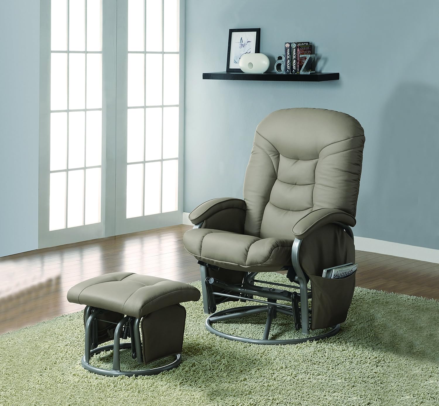 COASTER Push-back Glider Ottoman Black and Silver Recliner, 28.50 x 31.00 x 43.00 Inches