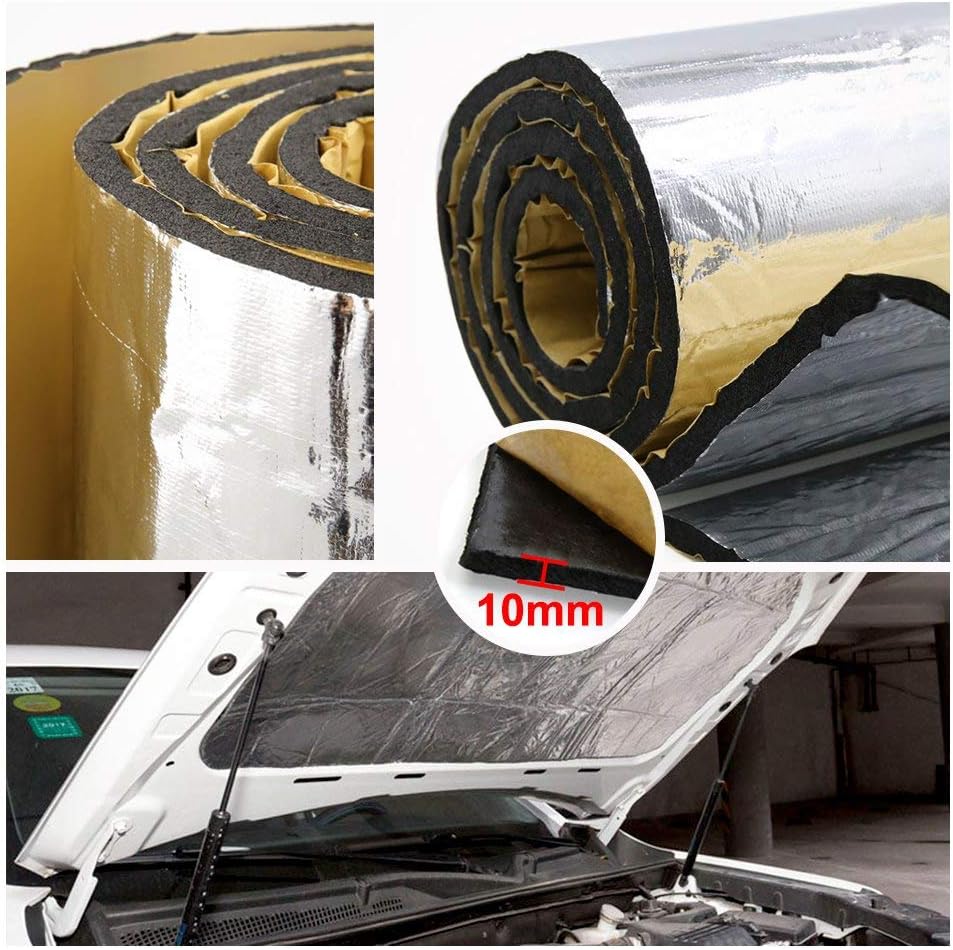 ZYHW 394mil 10.76sqft Car Sound deadening Mat Noise Sound Deadener Soundproof Cotton Audio Insulation Heat Waterproof 100x100cm Pack of 2