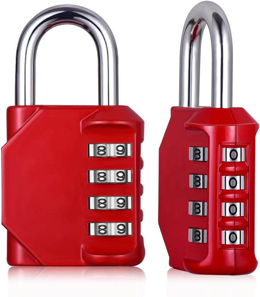 Combination Padlock, 4 Digit Combination Lock for School, Outdoor, Employee, Gym & Sports Locker, Case, Gate, Toolbox, Fence, Hasp Cabinet & Storage - Red & 2 Pack