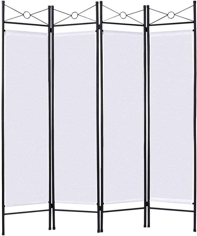 Folding 4 Panel Room Divider Privacy Screen Home Office Fabric Metal Frame Modern Furniture-A_HW52018WH
