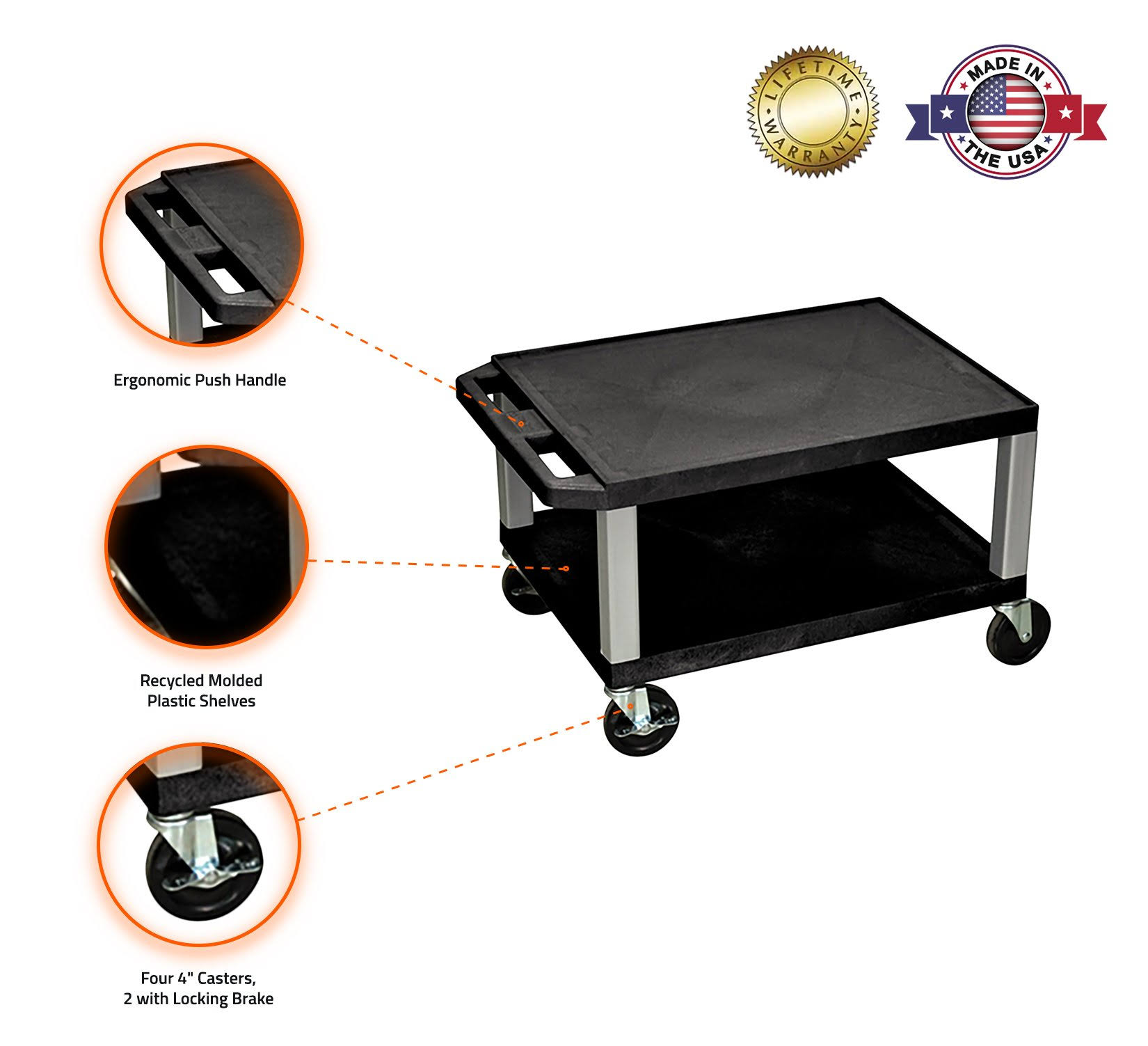 H Wilson Wt16e-n Tuffy Black 2 Shelf AV Cart