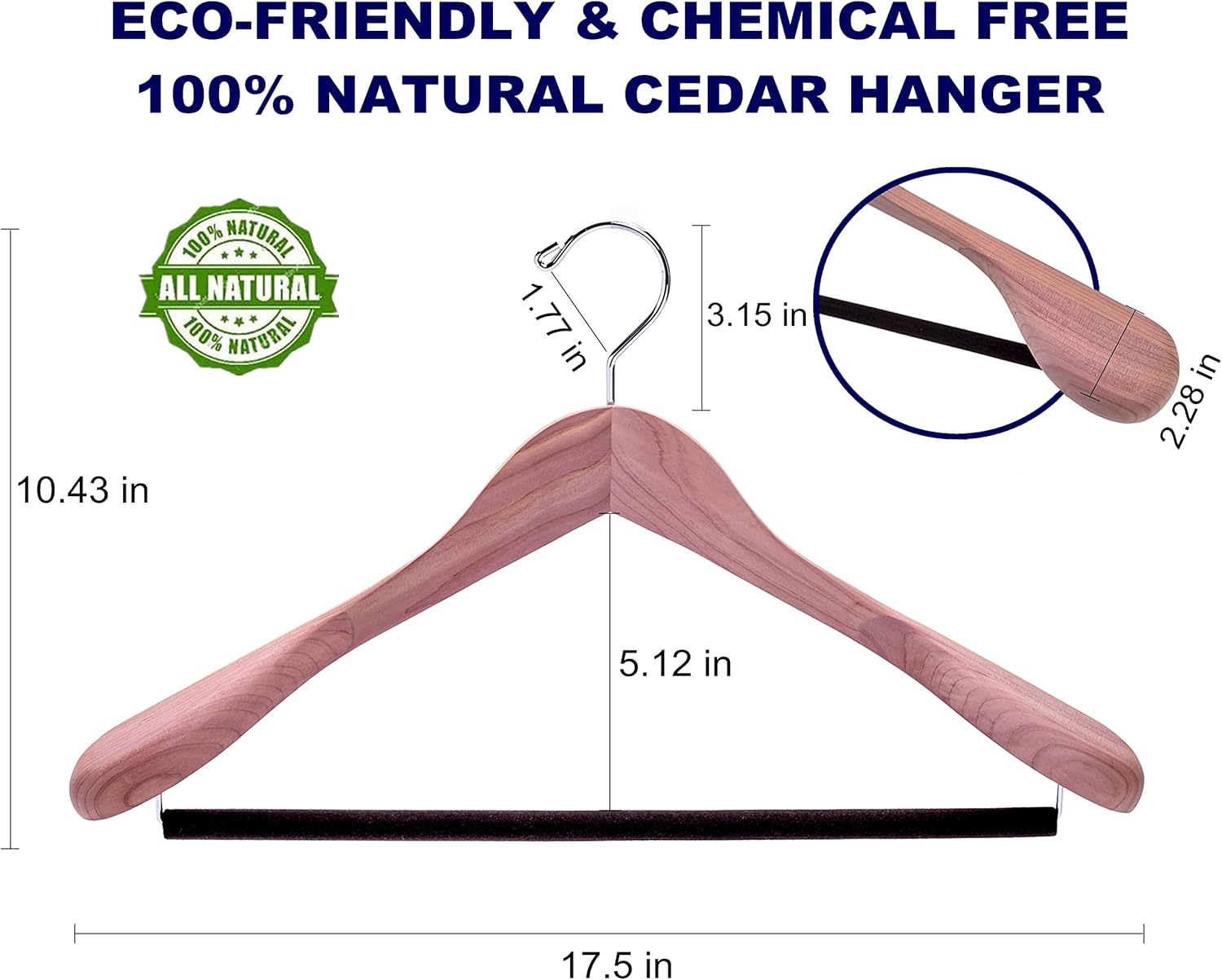 Amber Home 5 Pack American Red Cedar Wood Coat, Suit Hangers with Extra Wide Shoulder, Wooden Jacket Clothes Hanger Smooth Deluxe Aromatic Natural Cedar with Non Slip Velvet Pant Bar