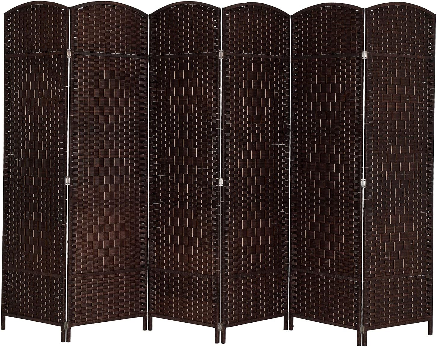VINGLI 6-Panels Tall Rattan Room Divider, 6 FT Folding Privacy Screen, Indoor Partition Wall Dividers, Freestanding Hinged Space Separator (Black)