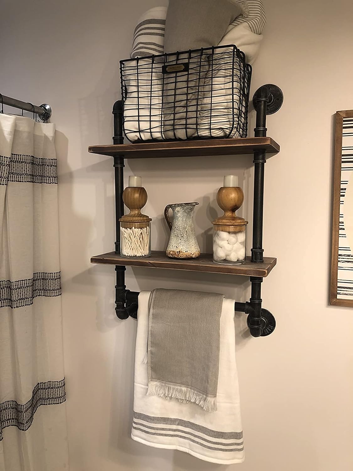Industrial Pipe Shelf,Rustic Wall Shelf with Towel Bar,20