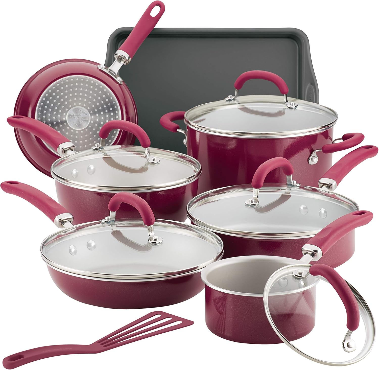 Rachael Ray Create Delicious Nonstick Cookware Pots and Pans Set, 13 Piece, Teal Shimmer