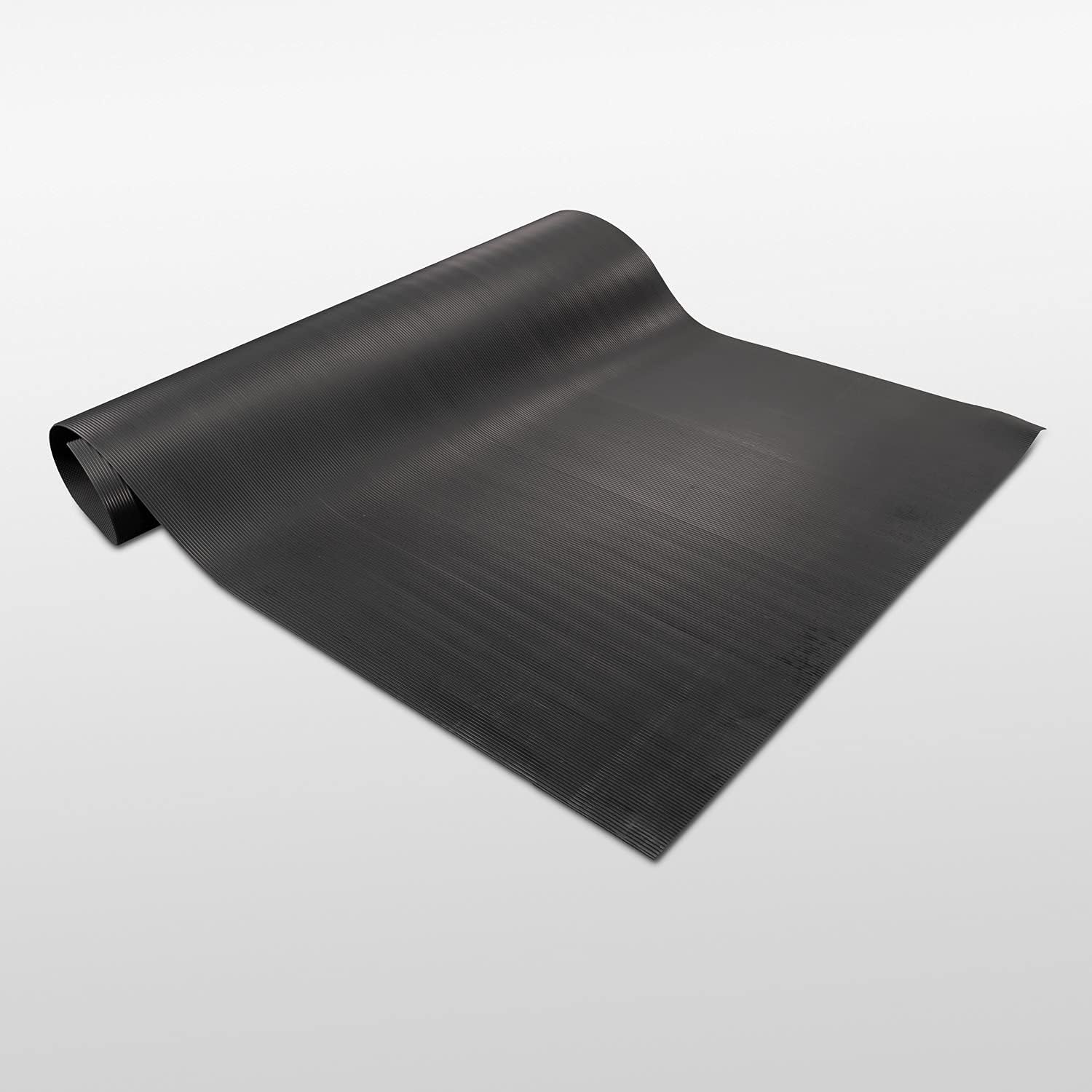 Vinyl Runner Mat (3' x 3'), Black, Fine Rib Corrugated Pattern | PVC Vinyl Plastic Floor Runner and Protector | Garage Mat | Anti-Slip, Dirt Trapping Runner Mat