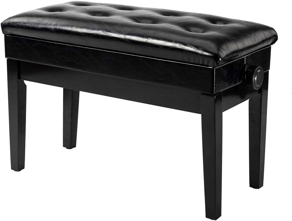 Bonnlo Adjustable Duet Piano Bench with Storage Black Faux Leather Piano Stool Deluxe Padded Seat with 2&rdquo; Thick Cushion
