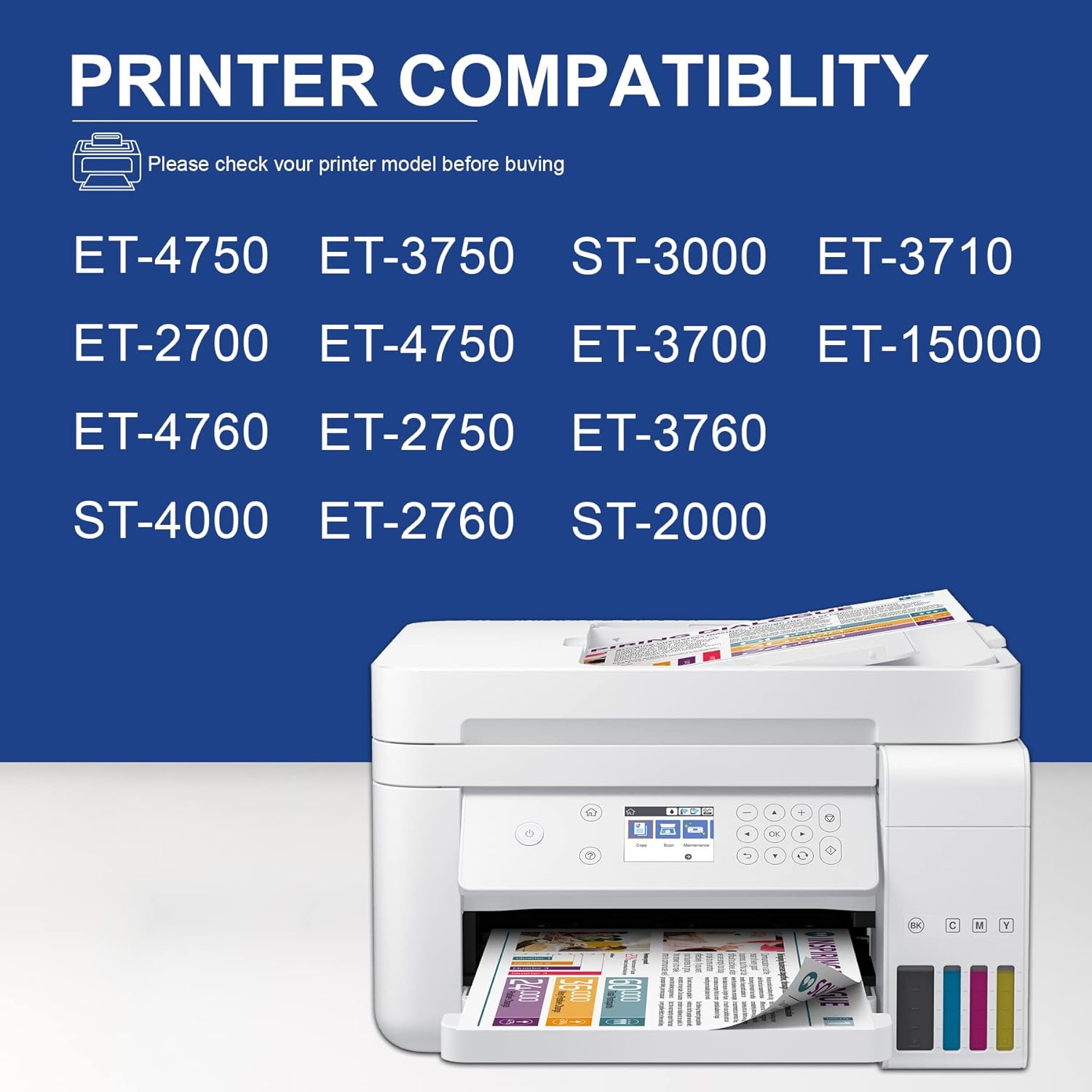 FUESJKH T502 Compatible 502 Ink Refill Bottle Replacement for ET-2700 ET-2750 ET-3750 ET-4750 ET-4760 ST-3000 ET-7750 ET-7700 ET-2760 ET-3760 Printer (1BK+1C+1M+1Y, Total 4-Pack) Pack of 2