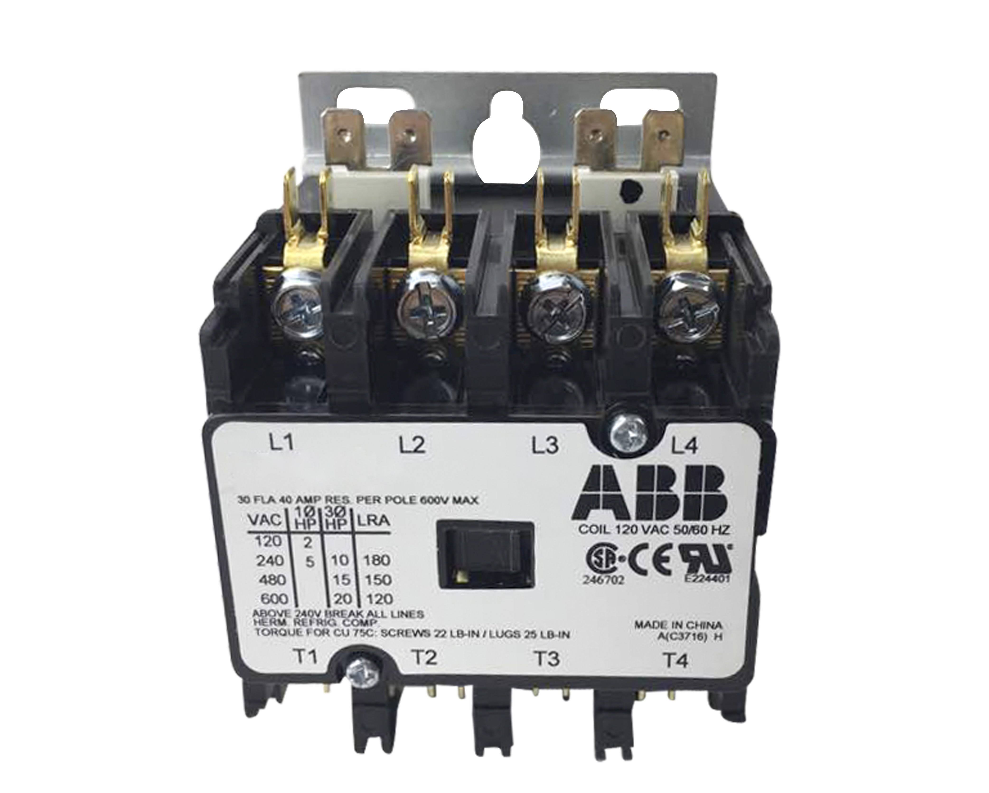 ABB DP30C4P-2 30A, 4P, Definite Purpose Contactor