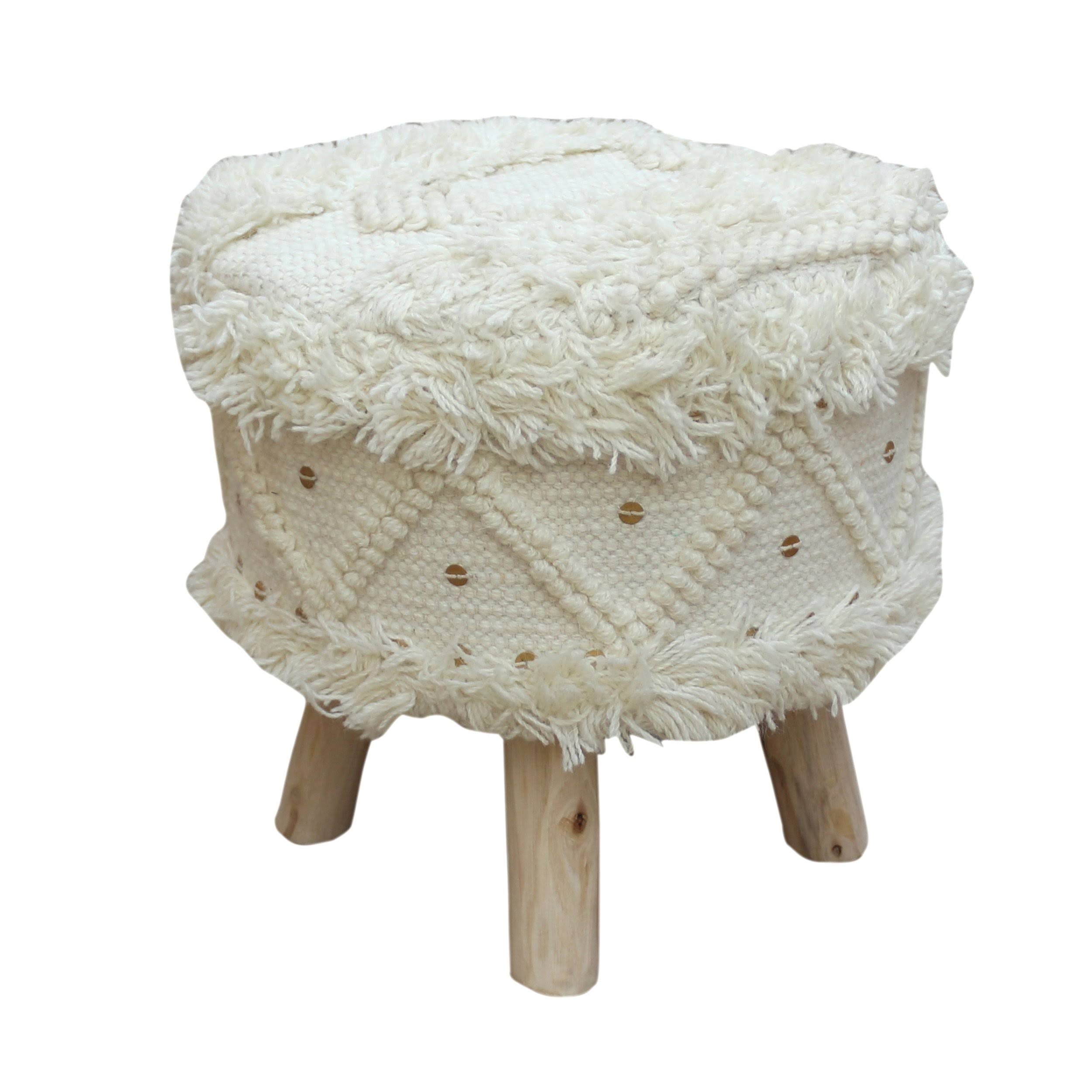 Edene Handcrafted Boho Fabric Stool with Metal Accents - Taupe