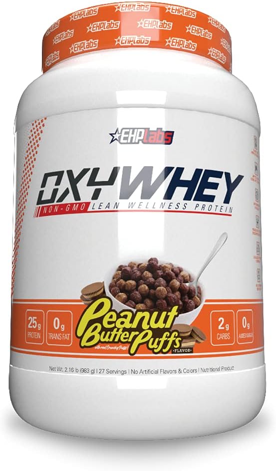OxyWhey Lean Whey Protein by EHPlabs - 25 Grams of 100% Pure, Lean, Non-GMO Whey Protein, 27 Serves (Peanut Butter Puffs) Pack of 2